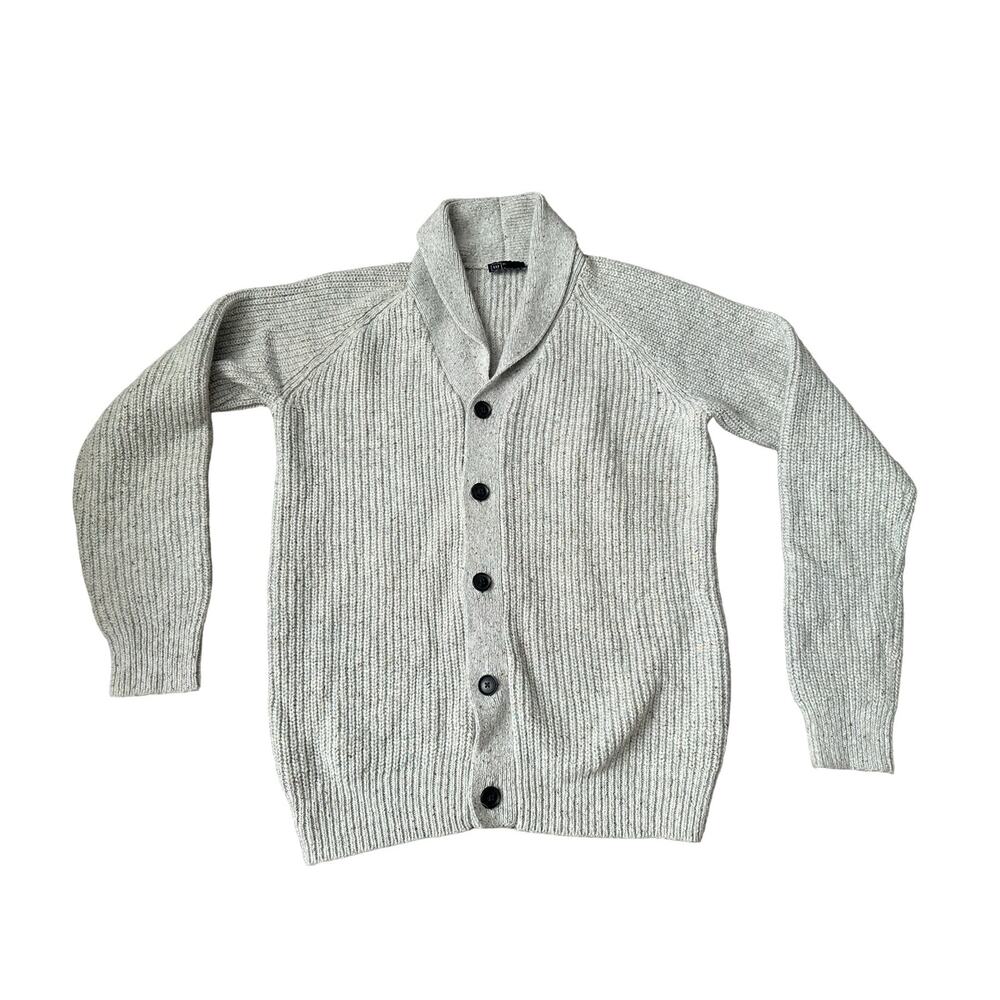 GAP Mens XL Chawl Collar Gray Confetti Cotton Wool Blend Button Up Sweater